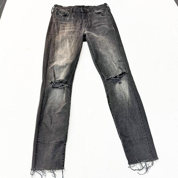 Mother The Looker Ankle Fray Burning Out Lanterns Charcoal Denim Jeans Size 25 - Picture 2 of 10